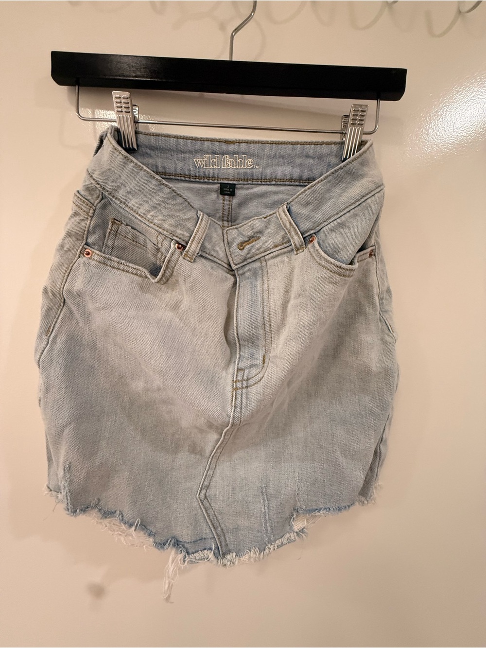 wild fable Light Blue Denim Mini Skirt with Frayed Hem